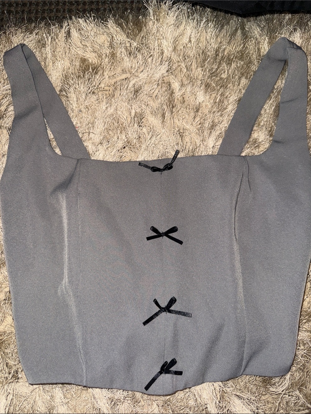 Gray Cropped Tank with Black Bow Accents